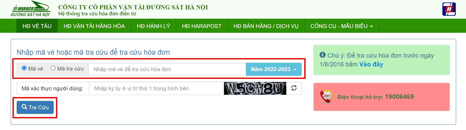 In hóa đơn vé tàu