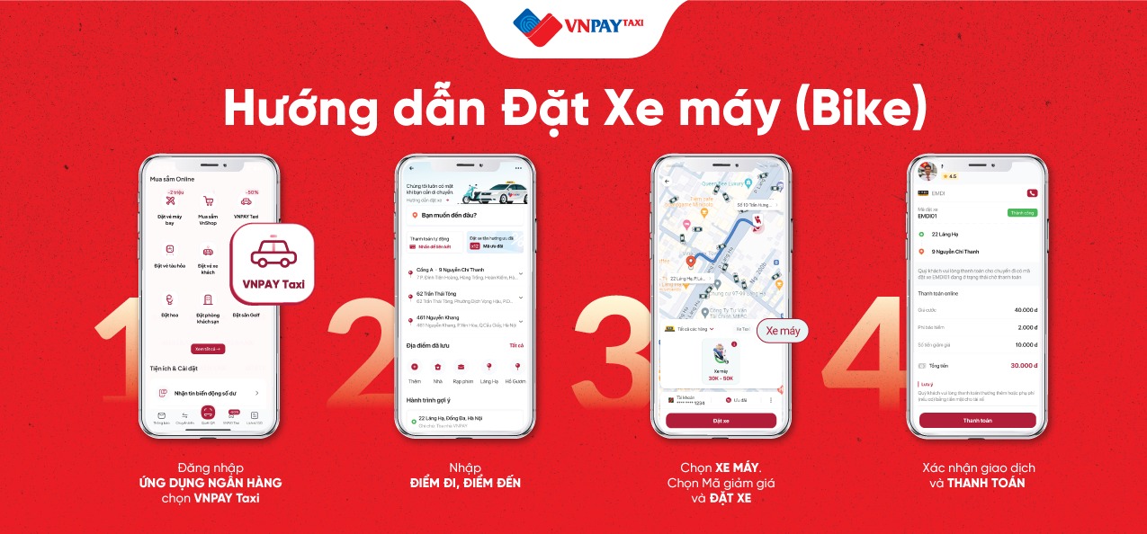 Hướng dẫn Đặt Xe m&aacute;y (Bike) tr&ecirc;n app ng&acirc;n h&agrave;ng v&agrave; V&iacute; VNPAY