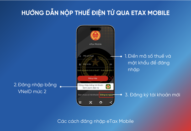 Người nộp thuế tải và đăng nhập ứng dụng eTax Mobile để thực hiện nộp thuế điện tử
