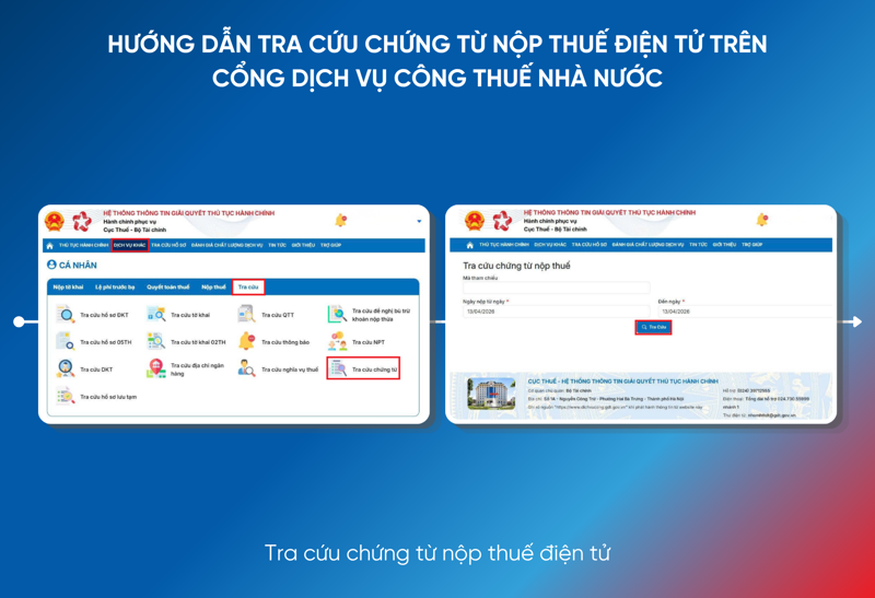 NNT chọn mục tra cứu để tìm chứng từ nộp thuế điện tử