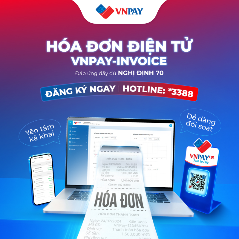 VNPAY cung cấp giải pháp hóa đơn điện tử VNPAY-Invoice đáp ứng đầy đủ các hình thức theo quy định, hỗ trợ doanh nghiệp và hộ kinh doanh triển khai nhanh chóng