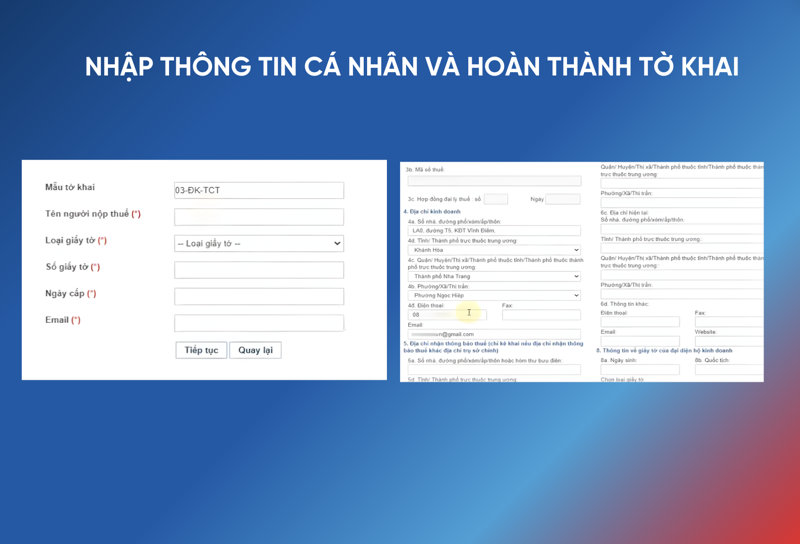 Nhập th&ocirc;ng tin c&aacute; nh&acirc;n của người nộp thuế v&agrave; ho&agrave;n th&agrave;nh tờ khai đăng k&yacute; m&atilde; số thuế