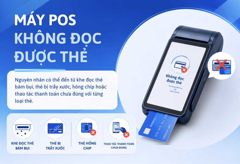 Việc kiểm tra thẻ v&agrave; vệ sinh khe đọc gi&uacute;p hạn chế t&igrave;nh trạng m&aacute;y POS kh&ocirc;ng nhận thẻ thanh to&aacute;n