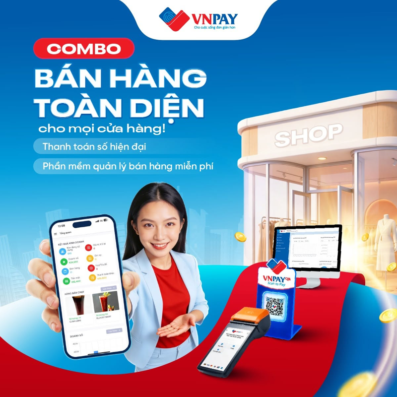 Giải pháp VNPAY-POS hiện đại tích hợp phần mềm quản lý bán hàng, giúp cửa hàng chấp nhận thanh toán đa phương thức, quản lý giao dịch và doanh thu chuyên nghiệp