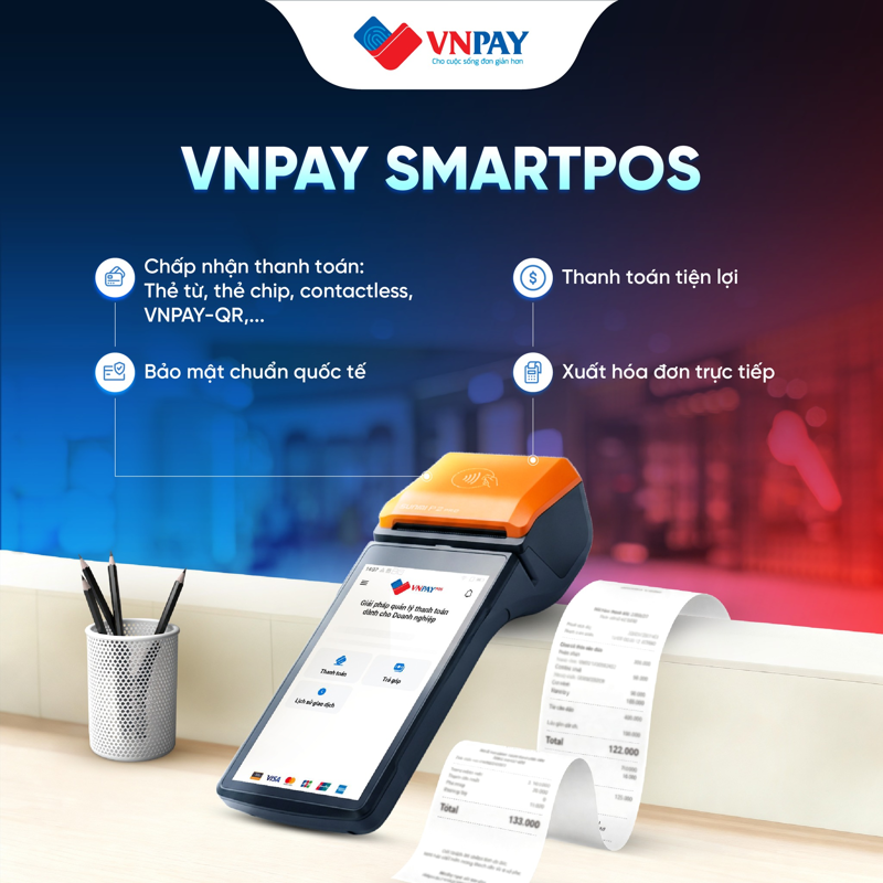 VNPAY SmartPOS giúp lưu trữ lịch sử giao dịch, in lại hóa đơn nhanh chóng và quản lý thanh toán hiệu quả trên một thiết bị All-in-One hiện đại