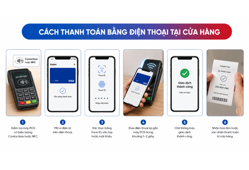 Người dùng có thể hoàn tất giao dịch chỉ bằng thao tác chạm điện thoại vào máy POS hỗ trợ NFC
